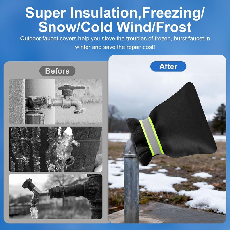 FloraSea 2Pack Outdoor Faucet Covers for Winter, 6.7" W x 8.3" H Outside Water Faucet Cover for Winter Freeze Protection Hose Bib Insulation Covers Reusable Waterproof Spigot Cover with Reflective Strips - Image 2